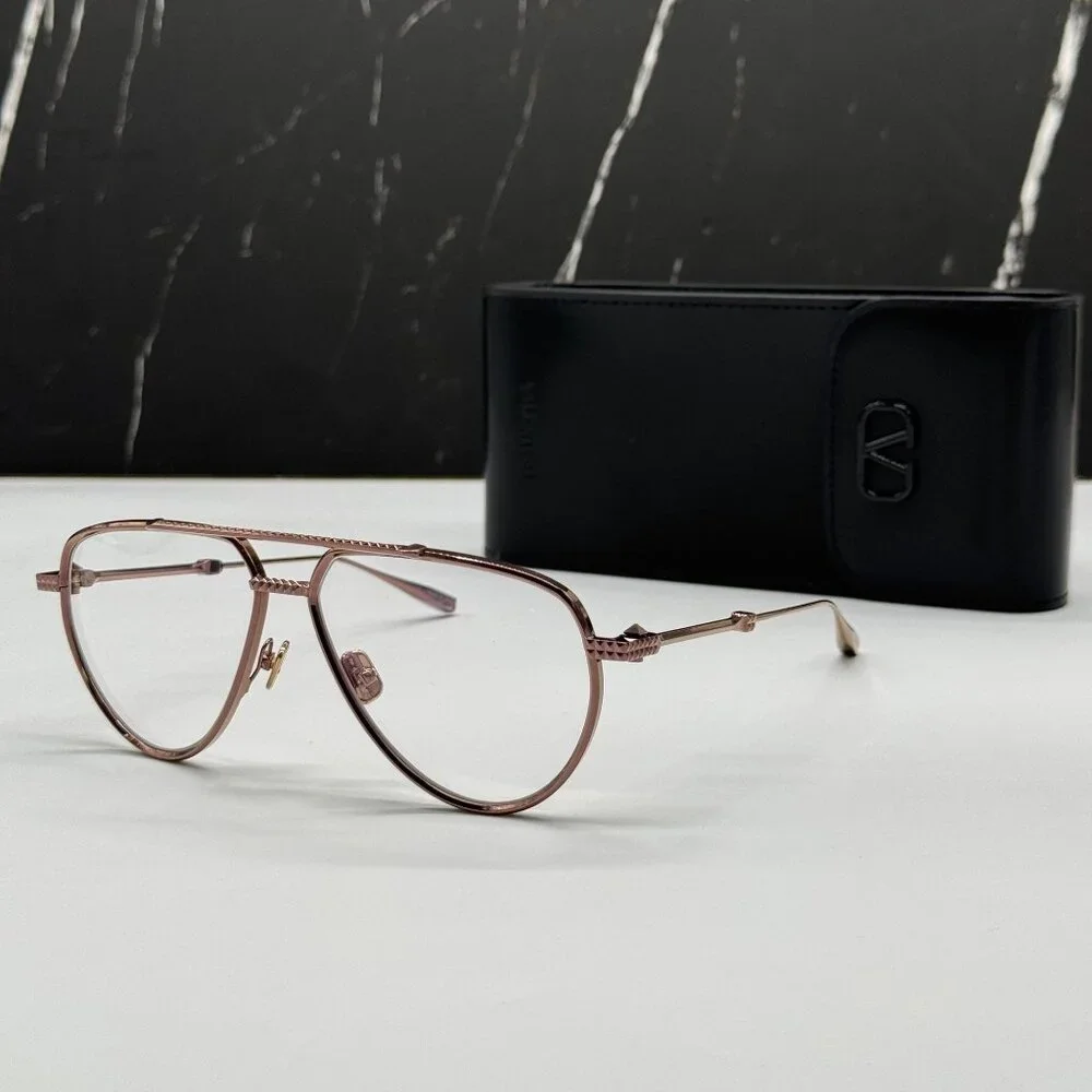 NEW VALENTINO V-STUD-II VLX-133C AVIATOR UNISEX GOLD ROSE EYEGLASSES
